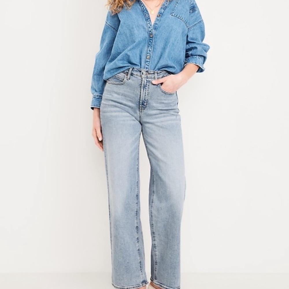 Old Navy Light Blue Extra High Waist Wide Leg Jeans